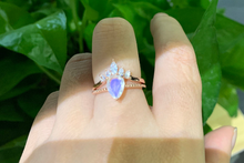 Load image into Gallery viewer, Natural Moonstone Ring Set, 2ct Pear Cut Moonstone Vintage Ring Set, Rose Gold Ring Unique Curved Ring
