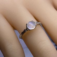 Load image into Gallery viewer, Silver Dainty Natural Moonstone Ring. Round Moonstone Floral Ring