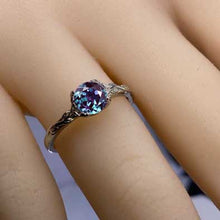 Load image into Gallery viewer, Dainty Alexandrite Ring Round Alexandrite Floral White Gold Ring