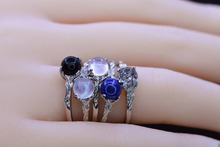 Load image into Gallery viewer, Silver Dainty Natural Moonstone Ring. Round Moonstone Floral Ring