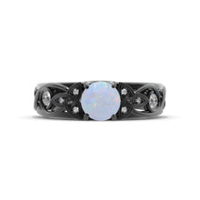 Load image into Gallery viewer, White Opal Celtic Engagement Ring 14K Black Gold