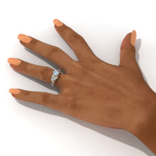 Load image into Gallery viewer, 3Ct Emerald Shaped Genuine Aquamarine Gold Engagement Ring, Three Stone Aquamarine Engagement Ring