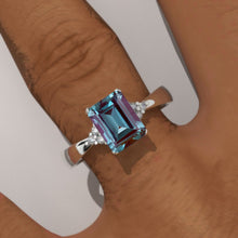 Load image into Gallery viewer, 3.5 Carat Alexandrite Emerald Cut Engagement Gold Ring.
