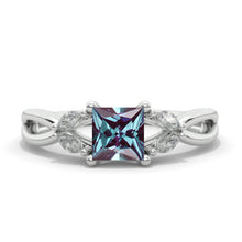 Load image into Gallery viewer, Princess Cut Alexandrite Twisted Shank Engagement Ring
