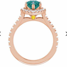 Load image into Gallery viewer, 14K Solid Rose Gold 3 Carat Alexandrite Pear Cut Halo Moissanite Ring