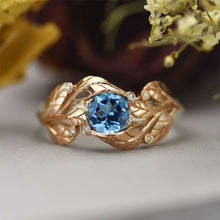 Load image into Gallery viewer, Genuine Aquamarine Diamond Engagement Ring 14K Rose and White Gold