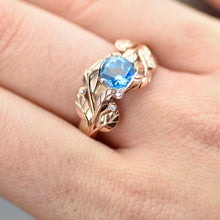 Load image into Gallery viewer, 14K Rose and White Gold aquamarine and diamond ring 6mm