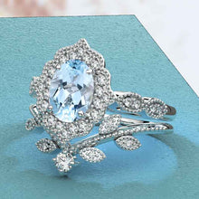 Load image into Gallery viewer, 14K White Gold 1.9 Carat Oval Aquamarine Halo Engagement Ring Eternity Ring Set