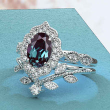 Load image into Gallery viewer, 14K White Gold 1.9 Carat Oval Alexandrite Halo Engagement Ring Eternity Ring Set