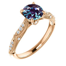 Load image into Gallery viewer, 14K Gold 6.5 mm Round Forever One™ Alexandrite & 1/10 CTW Diamond Engagement Ring