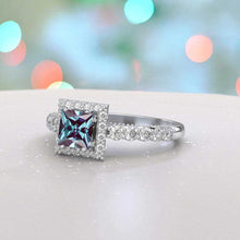 Load image into Gallery viewer, 1.5 Carat Adara Princess Alexandrite Diamond Halo Engagement Ring