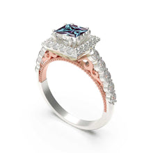 Load image into Gallery viewer, 1.5 Carat Adara Princess Alexandrite Diamond Halo Engagement Ring