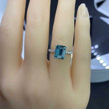 Load image into Gallery viewer, Luxury 3 Carat Emerald Step Cut Teal Sapphire Hidden Halo Engagement 14K White Gold Ring