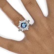 Load image into Gallery viewer, 3 Carat Hexagon Alexandrite Snowflake Halo 14K White Gold Engagement Ring