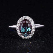 Load image into Gallery viewer, 3 Carat Classic Oval Halo Alexandrite Ring, Luxury Prong Setting Oval Cut Engagement Ring