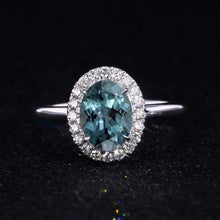 Load image into Gallery viewer, 3 Carat Classic Oval Halo Teal Sapphire Ring, Luxury Prong Setting Oval Cut Engagement Ring