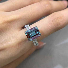 Load image into Gallery viewer, 3Ct Alexandrite Engagement Ring, Solitaire Radiant Cut Alexandrite Engagement Ring, Moissanite Pave Accents Stones Hidden Halo Ring