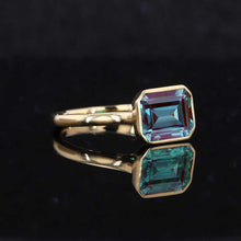 Load image into Gallery viewer, 3Ct Alexandrite Engagement Ring, Bezel Set Emerald Cut Alexandrite Engagement Ring, Alexandrite Classic Engagement 14K Yellow Gold Ring