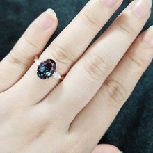 Load image into Gallery viewer, 3CT Oval Alexandrite Wedding Ring. Three Stone Alexandrite Engagement 14K Rose Gold Engagement Ring. Anniversary Ring. Promise Ring