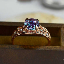 Load image into Gallery viewer, 2 Carat Alexandrite Ring Round Cut Rose Gold Ring July Birthstone Ring Engagement Ring for Her Diamond Accented Side Stones Ring Unique Custom
