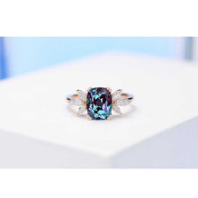 Load image into Gallery viewer, 2Ct Cushion Cut Alexandrite Vintage Engagement Ring, Cushion Alexandrite Engagement Ring, Marquise Side Accents Stones 14K Rose Gold Ring