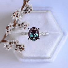 Load image into Gallery viewer, 3 Carat Carat Oval Alexandrite Ring, Hidden Halo Gold Engagement Ring