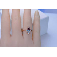 Load image into Gallery viewer, Rose Gold Plated Silver Dainty Alexandrite Ring Set, 2ct Pear Cut Alexandrite Ring Set, Rose Gold Ring Unique Curved Marquise Cut Ring