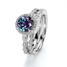 Load image into Gallery viewer, 1 Carat Alexandrite Halo 14K White Gold Engagement Eternity Ring Set of Two Rings Alexandrite Victorian Ring Design