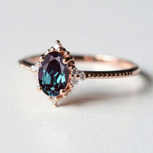 Load image into Gallery viewer, 14K Solid Rose Gold Ring 2CT Oval Halo Alexandrite Wedding Ring Stone Engagement Ring Anniversary Ring