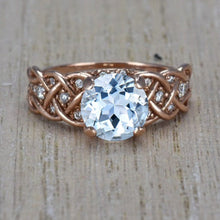 Load image into Gallery viewer, 2 Carat White Aquamarine Accent Stones in 10K Rose Gold Engagement Ring Anniversary Promissory Ring Genuine Aquamarine White Stone