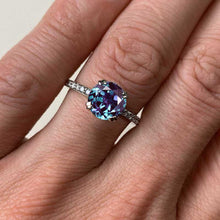 Load image into Gallery viewer, 3 Carat Round Alexandrite Silver White Gold Plated Ring, Alexandrite Promissory Finger size 7