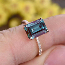 Load image into Gallery viewer, 5Ct Radiant Cut Alexandrite Engagement Ring, Solitaire Radiant Ice Crushed Cut Alexandrite Engagement Ring, Pave Accents Stones Hidden Halo