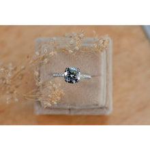 Load image into Gallery viewer, 3 Carat Round Gray Grey Dark Grey Moissanite Silver White Gold Plated Ring, Blue Shade Gray Moissanite Promissory Finger size 7
