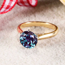 Load image into Gallery viewer, 14K Solid Two Tone Gold 2CT Round Alexandrite Solitaire Six Prongs Ring Alexandrite Hidden Halo Engagement Ring Anniversary Promise Gold Ring