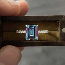 Load image into Gallery viewer, 2Ct Alexandrite Engagement Ring, Radiant Cut Alexandrite Engagement Ring, Moissanite Pave Accents Stones Hidden Halo with Eternity Ring Set