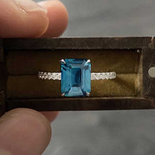 Load image into Gallery viewer, 2Ct Teal Sapphire Engagement Ring, Radiant Cut Teal Sapphire Engagement Ring, Moissanite Pave Accents Stones Hidden Halo with Eternity Ring Set