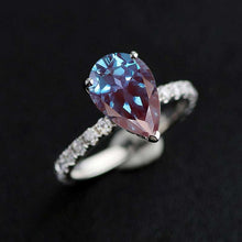 Load image into Gallery viewer, 1Ct Pear Alexandrite Hidden Halo Engagement Gold Ring, 6x8mm Pear Cut Alexandrite Engagement Ring, Micro pave Accents Stones