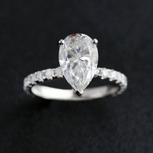 Load image into Gallery viewer, 3Ct Pear Moissanite Hidden Halo Engagement Gold Ring, 11x7mm Pear Cut Moissanite Engagement Ring, Micro pave Accents Stones