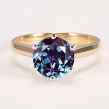 Load image into Gallery viewer, 14K Solid Two Tone Gold 2CT Round Alexandrite Solitaire Six Prongs Ring Alexandrite Hidden Halo Engagement Ring Anniversary Promise Gold Ring