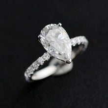 Load image into Gallery viewer, 3Ct Pear Moissanite Hidden Halo Engagement Gold Ring, 11x7mm Pear Cut Moissanite Engagement Ring, Micro pave Accents Stones