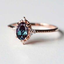 Load image into Gallery viewer, 14K Solid Rose Gold Ring 2CT Oval Halo Alexandrite Wedding Ring Stone Engagement Ring Anniversary Ring
