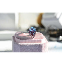 Load image into Gallery viewer, 5Ct Pear Alexandrite Engagement Ring, Solitaire Pear Cut Alexandrite Engagement Ring, Pear Accents Stones, Hidden Halo Ring