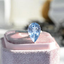 Load image into Gallery viewer, 3Ct Pear Aquamarine Engagement Ring Set, 3 Carat Pear Cut Genuine Aquamarine Engagement Ring Eternity Band Set