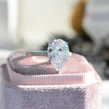 Load image into Gallery viewer, 3Ct Pear Moissanite Engagement Ring, 3 Carat Pear Cut Moissanite Engagement Ring, Pear Accents Stones, Hidden Halo Ring