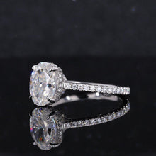 Load image into Gallery viewer, 14K White Gold Moissanite Ring, Luxury Prong Setting 2.5 Carat Oval Cut Engagement Ring, 2.5ct Carat Oval Moissanite Ring, Hidden Halo.