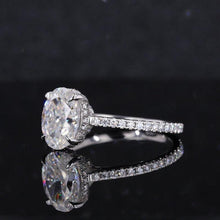 Load image into Gallery viewer, 14K White Gold Moissanite Ring, Luxury Prong Setting 2.5 Carat Oval Cut Engagement Ring, 2.5ct Carat Oval Moissanite Ring, Hidden Halo.