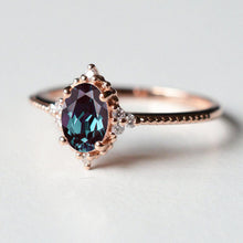 Load image into Gallery viewer, 14K Solid Rose Gold Ring 2CT Oval Halo Alexandrite Wedding Ring Stone Engagement Ring Anniversary Ring