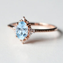 Load image into Gallery viewer, 14K Solid Rose Gold Ring 2CT Oval Halo Aquamarine Wedding Ring Stone Engagement Ring Anniversary Ring