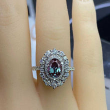 Load image into Gallery viewer, 1 Ct Alexandrite Double Halo Engagement Ring, Vintage Oval Shape Cut Alexandrite Engagement Ring, Side Accents Stones 14K White Gold