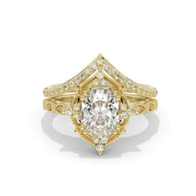 Load image into Gallery viewer, 14K Rose Gold Ring 2CT Oval Vintage Wedding Ring, Oval Moissanite Halo Engagement Ring Anniversary Promise Eternity Gold Ring Set